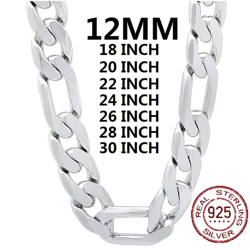 Cuban Link Chain 12Mm - Мужское ожерелье из серебра 925 пробы,