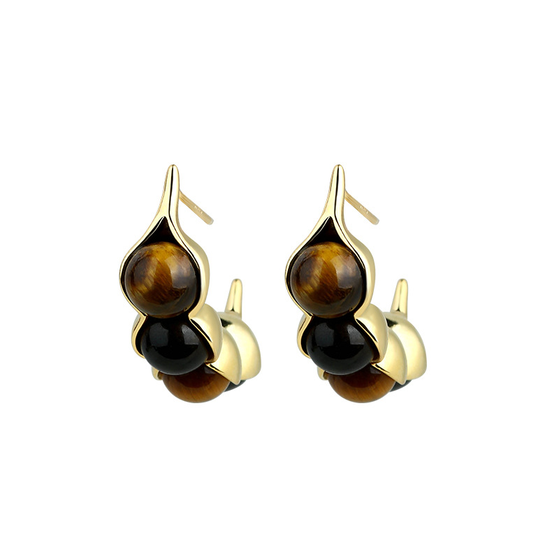 Earrings - Серьги-гвоздики с тигровым глазом, драгоценный камень,
