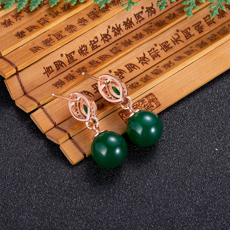 Earrings - Серьги из бисера из натурального нефрита,